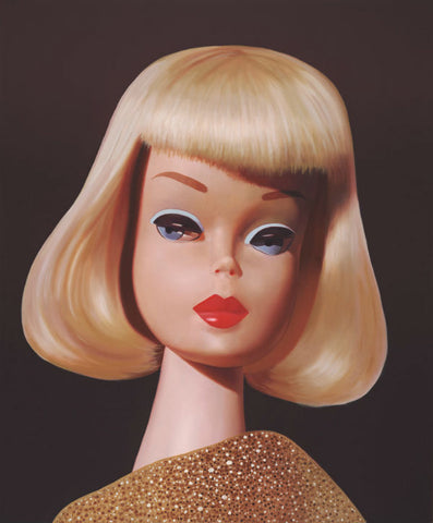 A vintage 1965 On the Avenue blond Barbie original oil painting by artist Judy Ragagli