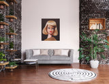 Vintage Barbie painting titled On the Avenue by Judy Ragagli hangs in a living room.