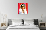 Original oil painting of a 1966 vintage Barbie titled Gala Abend by artist Judy Ragagli displayed in a bedroom