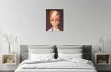 Original oil painting of a 1964 Platinum Swirl Barbie by artist Judy Ragagli displayed in a bedroom