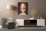 Vintage Barbie Mood for Music oil painting by artist Judy Ragagli hangs above a modern credenza.