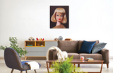 A vintage 1965 On the Avenue blond Barbie original oil painting by artist Judy Ragagli displayed in a family room